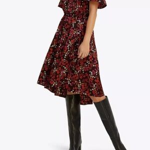 NWT Draper James Black Multicolor Ribbon Flower Print Waterfall Midi Skirt